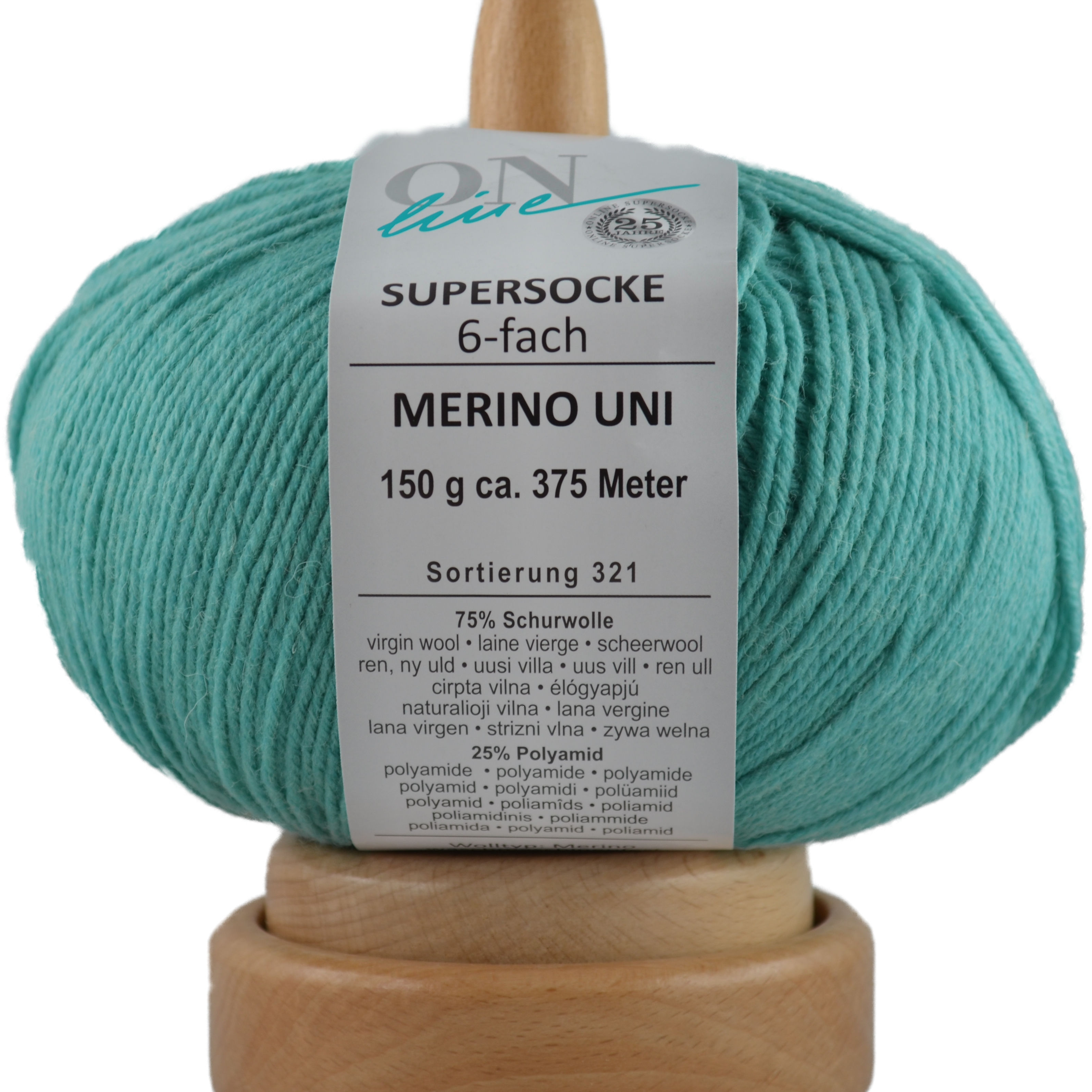 Supersocke 6-fach Merino Uni von ONline Sort. 321 - 5008 - mintblau